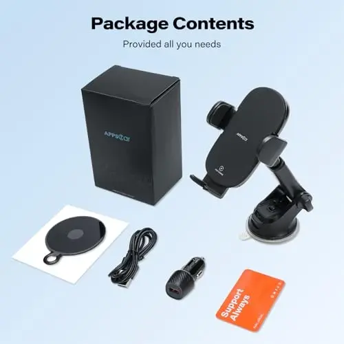 APPS2Car Suction Phone Mount Wireless Car Charger, 15W Dashboard Wireless Charger for Car, Compatible with iPhone, Samsung, LG and More - 6