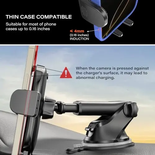 APPS2Car Suction Phone Mount Wireless Car Charger, 15W Dashboard Wireless Charger for Car, Compatible with iPhone, Samsung, LG and More - 3