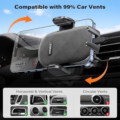 APPS2Car Suction Cup Phone Mount, Windshield/Dashboard/Air Vent Car Phone Holder Mount with Sticky Gel Pad, Compatible with iPhone, Samsung, All Cellphone, Thick Case Friendly - 5
