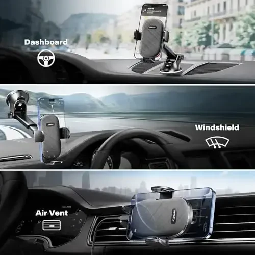 APPS2Car Suction Cup Phone Mount, Windshield/Dashboard/Air Vent Car Phone Holder Mount with Sticky Gel Pad, Compatible with iPhone, Samsung, All Cellphone, Thick Case Friendly - 2
