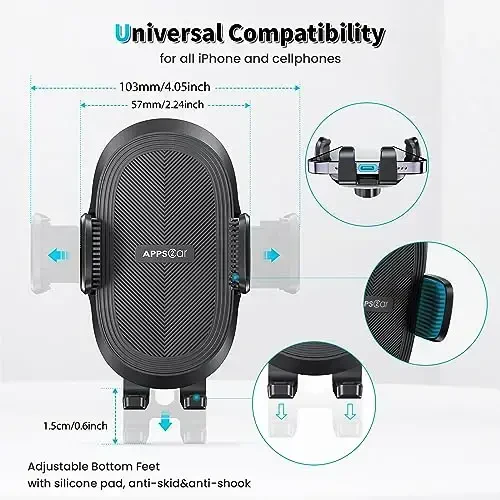 APPS2Car Suction Cup Phone Holder Windshield/Dashboard/Window, Suction Cup Car Phone Mount with Strong Sticky Gel Pad, Compatible with iPhone, Samsung & All Cellphones, Matte Black - 3