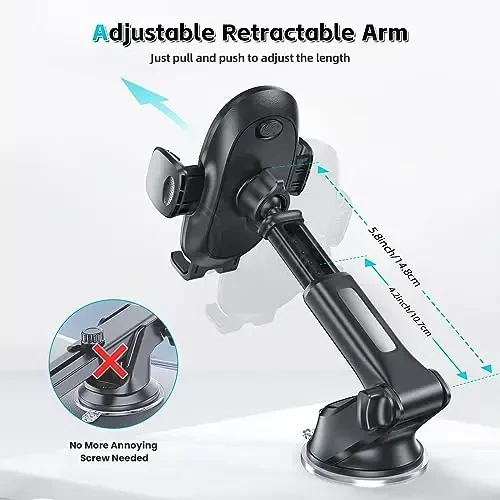 APPS2Car Suction Cup Phone Holder Windshield/Dashboard/Window, Suction Cup Car Phone Mount with Strong Sticky Gel Pad, Compatible with iPhone, Samsung & All Cellphones, Matte Black - 4