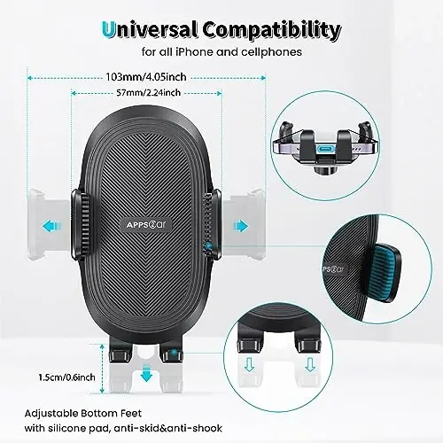 APPS2Car Suction Cup Phone Holder Windshield/Dashboard/Window, Suction Cup Car Phone Mount with Strong Sticky Gel Pad, Compatible with iPhone, Samsung & All Cellphones, Matte Black - 3