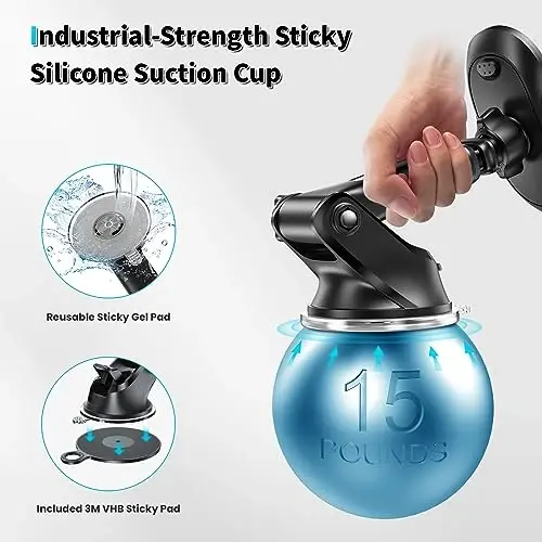 APPS2Car Suction Cup Phone Holder Windshield/Dashboard/Window, Suction Cup Car Phone Mount with Strong Sticky Gel Pad, Compatible with iPhone, Samsung & All Cellphones, Matte Black - 5