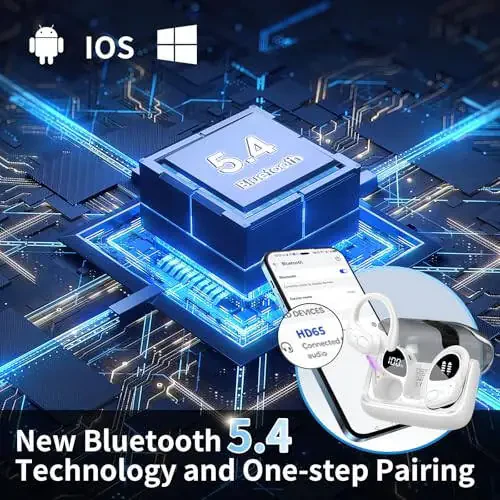 Aptkdoe Беспроводные наушники 75 часов Bluetooth 5.3 Наушники для спорта, 2024 Bluetooth наушники стерео глубокие басы накладные наушники с крючками для ушей, ENC шумоподавляющий микрофон, IPX7 водонепроницаемые наушники Белые - 6