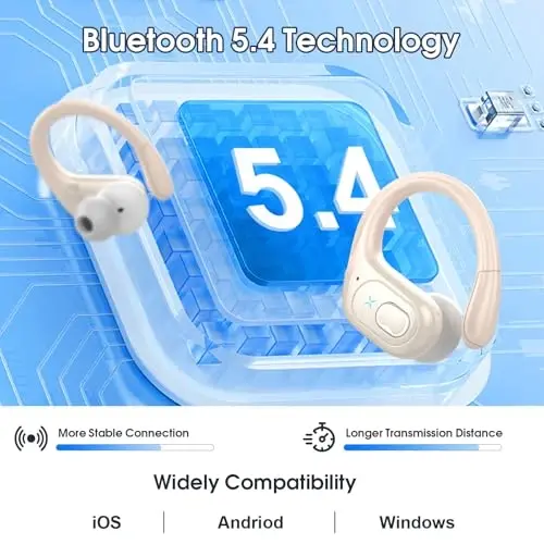 Wireless Earbuds 75hrs Bluetooth 5.4 Headphone Sport, 2026 Bluetooth Earbuds Stereo Deep Bass Over Ear Bud with Earhooks, ENC Noise Cancelling Mic, IPX7 Waterproof Earphone for Gym/Workout, Camel - 4