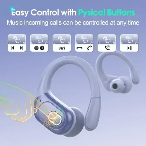 Aptkdoe Wireless Earbuds 75hrs Bluetooth 5.4 Headphone Sport, 2025 Bluetooth Earbuds Stereo Deep Bass Over Ear Bud with Earhooks, ENC Noise Cancelling Mic, IPX7 Waterproof Earphone, Purple Blue - 7