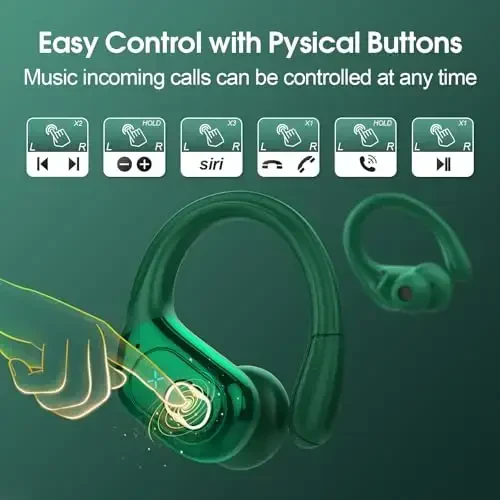 Aptkdoe Wireless Earbuds 75hrs Bluetooth 5.4 Headphone Sport, 2025 Bluetooth Earbuds Stereo Deep Bass Over Ear Bud with Earhooks, ENC Noise Cancelling Mic, IPX7 Waterproof Earphone, Dark Green - 7