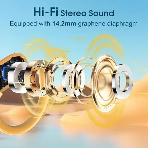 Aptkdoe Wireless Earbuds 75hrs Bluetooth 5.4 Headphone Sport, 2025 Bluetooth Earbuds Stereo Deep Bass Over Ear Bud with Earhooks, ENC Noise Cancelling Mic, IPX7 Waterproof Earphone, Yellow - 6