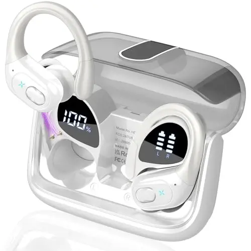 Aptkdoe Simsiz Quloqchinlar 75 soat Bluetooth 5.3 Quloqchin Sport, 2024 Bluetooth Quloqchin Stereo Chuqur Bass Quloqchin Quloq Ilgaklari bilan, ENC Shovqinni Bekitish Mikrofoni, IPX7 Su o'tkazmaydigan Quloqchin Oq - 5