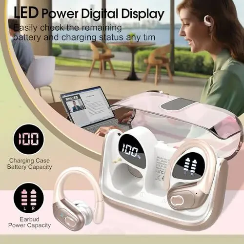 Aptkdoe Simsiz Quloqchinlar 75 soat Bluetooth 5.3 Quloqchin Sport, 2024 Bluetooth Quloqchin Stereo Chuqur Bass Quloqchin Quloq Ilmoqlari bilan, ENC Shovqinni Bekitish Mikrofoni, IPX7 Suvdan Himoyalangan Quloqchin Oltin Rang - 5