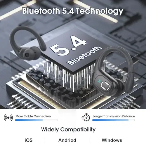 Aptkdoe simsiz quloqchinlar 75 soat Bluetooth 5.4 naushnik sport, 2025 Bluetooth quloqchinlar stereo chuqur bas quloq ustidagi quloq kurtaklari bilan, ENC shovqinni bekor qiluvchi mikrofon, IPX7 suv o'tkazmaydigan quloqchin, temir kulrang - 4