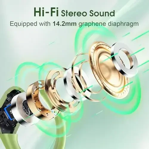Aptkdoe simsiz quloqchinlar 75 soat Bluetooth 5.4 naushnik sport, 2025 Bluetooth quloqchinlar stereo chuqur bass quloq ustida quloqchinlar, ENC shovqinni bekor qiluvchi mikrofon, IPX7 suv o'tkazmaydigan quloqchin, yashil - 6