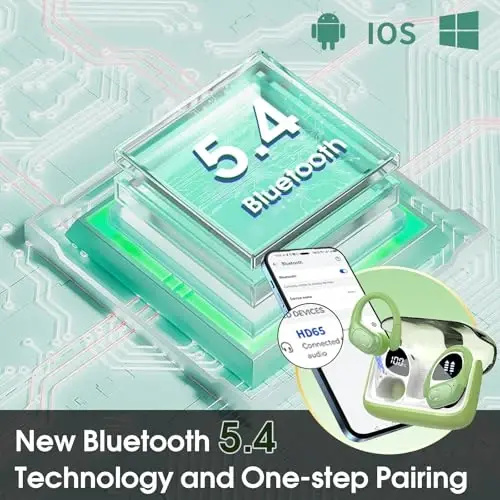 Aptkdoe simsiz quloqchinlar 75 soat Bluetooth 5.4 naushnik sport, 2025 Bluetooth quloqchinlar stereo chuqur bass quloq ustida quloqchinlar, ENC shovqinni bekor qiluvchi mikrofon, IPX7 suv o'tkazmaydigan quloqchin, yashil - 5