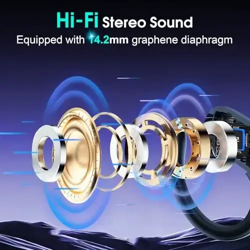 Aptkdoe simsiz quloqchinlar 75 soat Bluetooth 5.4 Sport naushniklari, 2025 Bluetooth quloqchinlari Stereo chuqur bas quloq ustida ilgaklar bilan, ENC shovqinni bekor qiluvchi mikrofon, IPX7 suv o'tkazmaydigan quloqchin, Royal ko'k - 6