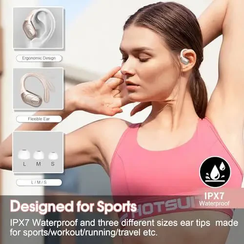 Aptkdoe Wireless Earbuds 75hrs Bluetooth 5.3 Headphone Sport, 2024 Bluetooth Earbuds Stereo Deep Bass Over Ear Bud with Earhooks, ENC Noise Cancelling Mic, IPX7 Waterproof Earphone Rose Gold - 1