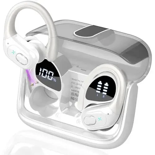 Aptkdoe Wireless Earbuds 75hrs Bluetooth 5.3 Headphone Sport, 2024 Bluetooth Earbuds Stereo Deep Bass Over Ear Bud with Earhooks, ENC Noise Cancelling Mic, IPX7 Waterproof Earphone White - 5