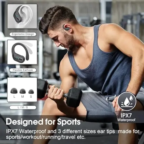 Aptkdoe Wireless Earbuds 75hrs Bluetooth 5.4 Headphone Sport, 2025 Bluetooth Earbuds Stereo Deep Bass Over Ear Bud with Earhooks, ENC Noise Cancelling Mic, IPX7 Waterproof Earphone, Iron Gray - 3