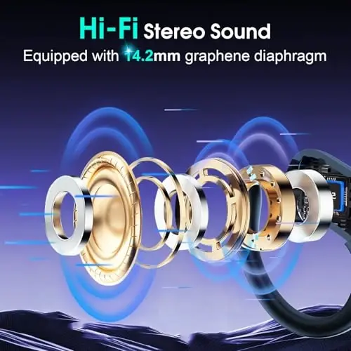 Aptkdoe Wireless Earbuds 75hrs Bluetooth 5.4 Headphone Sport, 2025 Bluetooth Earbuds Stereo Deep Bass Over Ear Bud with Earhooks, ENC Noise Cancelling Mic, IPX7 Waterproof Earphone, Royal Blue - 1