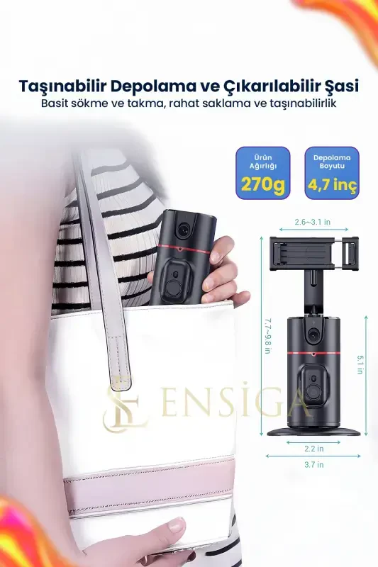 Aqlli harakatni kuzatish, 360° mobil telefon ushlagichi klipli aqlli kuzatuv Vlog, jonli efirga olish Triod-P02 - 6