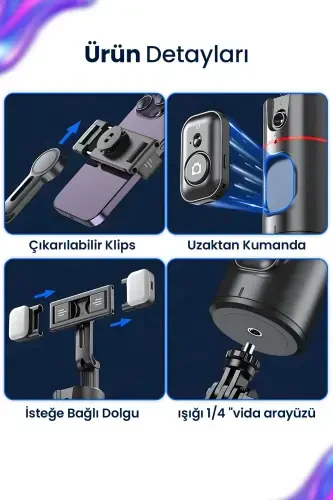 Aqlli harakatni kuzatish, 360° mobil telefon ushlagichi klipli aqlli kuzatuv Vlog, jonli efirga olish Triod-P02 - 7