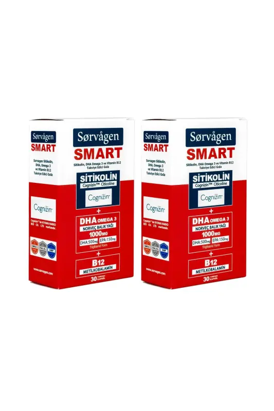 Aqlli Sitokolin, DHA Omega 3 va B12 (30 Kapsula) - 2 ta to'plam - SORVAGEN