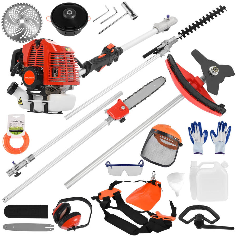 AQSQ 5 in 1 Weed Eater Grass Trimmer, Multi-Functional String Trimmer with Gas Pole Saw, Hedge Trimmer, Weed Trimmer, and Brush Cutter, Weed Eater for Patio Garden Lawn, 52CC 2-Cycle - 2