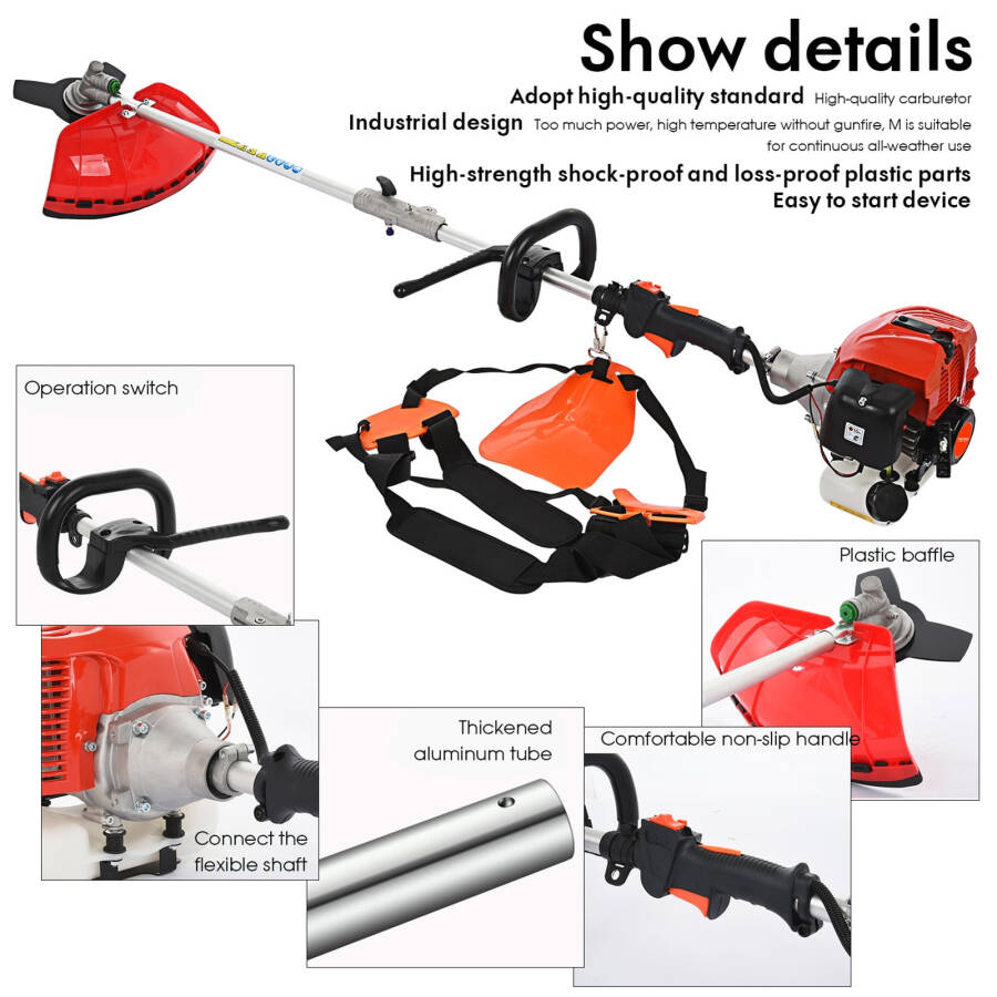 AQSQ 5 in 1 Weed Eater Grass Trimmer, Multi-Functional String Trimmer with Gas Pole Saw, Hedge Trimmer, Weed Trimmer, and Brush Cutter, Weed Eater for Patio Garden Lawn, 52CC 2-Cycle - 7