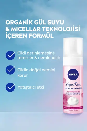 Aqua Rose Organik Gul Suvi Tarkibidagi Yuz Yuvish Ko'pigi 150ml, Namlantiruvchi, Yuz Tozalovchi, Mitsellar - 3