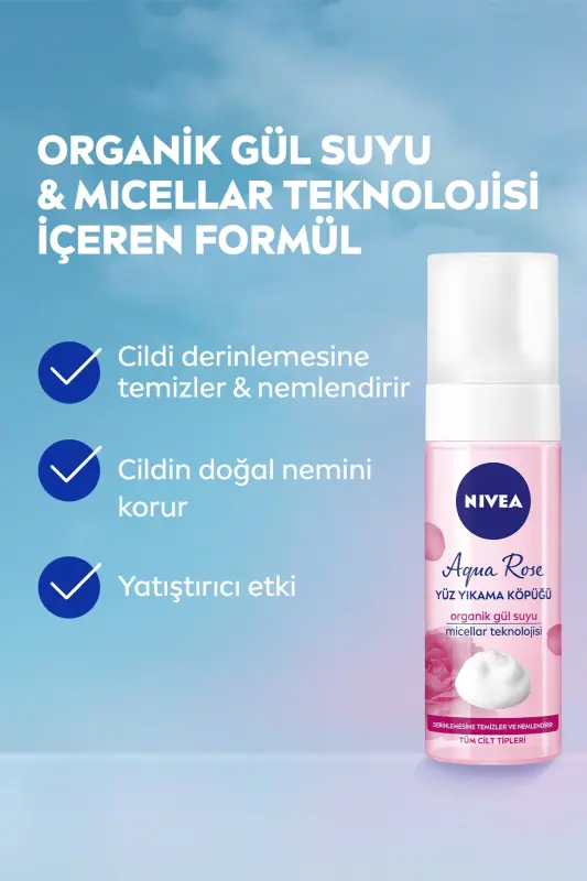 Aqua Rose Organik Gul Suvi Tarkibidagi Yuz Yuvish Ko'pigi 150ml, Namlantiruvchi, Yuz Tozalovchi, Mitsellar - 3