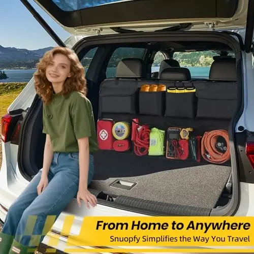 Car Backseat Hanging Trunk Organizer Extra-Long, 30% More Storage, 8 Large Pockets Car Storage Bag for SUV, Truck, Van – Super Capacity SUV Hanging Organizer for a Neat & Clutter-Free Space - Black - 5