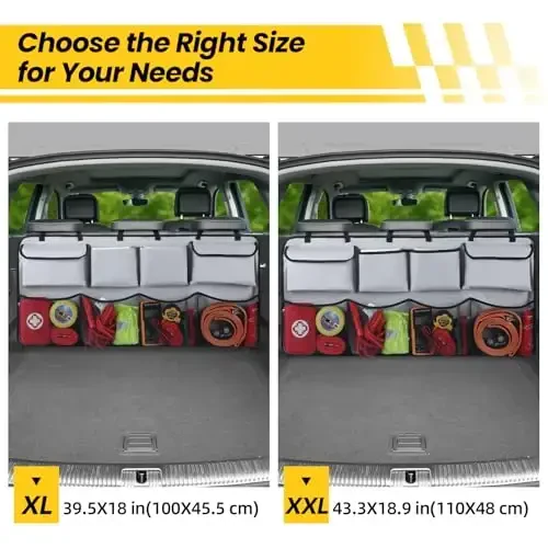 Car Backseat Hanging Trunk Organizer Extra-Long, 30% More Storage, 8 Large Pockets Car Storage Bag for SUV, Truck, Van – Super Capacity SUV Hanging Organizer for a Neat & Clutter-Free Space - Grey - SNUOPFY (1)