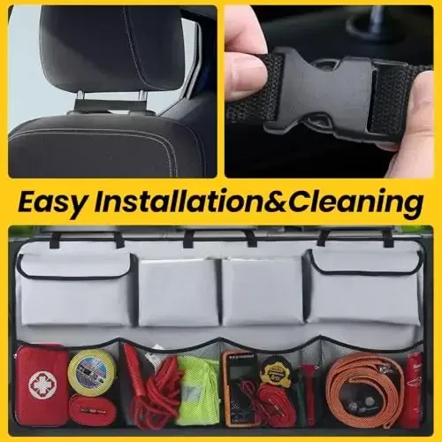 Car Backseat Hanging Trunk Organizer Extra-Long, 30% More Storage, 8 Large Pockets Car Storage Bag for SUV, Truck, Van – Super Capacity SUV Hanging Organizer for a Neat & Clutter-Free Space - Grey - 5