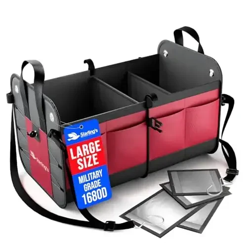 Car Trunk Organizer – Large Collapsible Storage Box with Adjustable Compartments – Heavy-Duty Cargo Organizer for SUV, Truck & Car – Non-Slip Waterproof Trunk Storage Bin for Groceries & Tools 