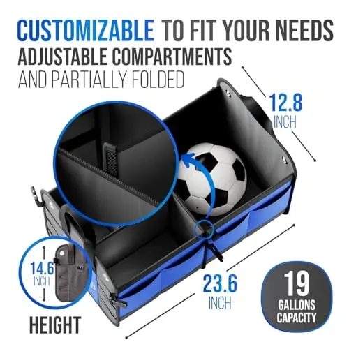 Car Trunk Organizer – Large Collapsible Storage Box with Adjustable Compartments – Heavy-Duty Cargo Organizer for SUV, Truck & Car – Non-Slip Waterproof Trunk Storage Bin for Groceries & Tools - 5