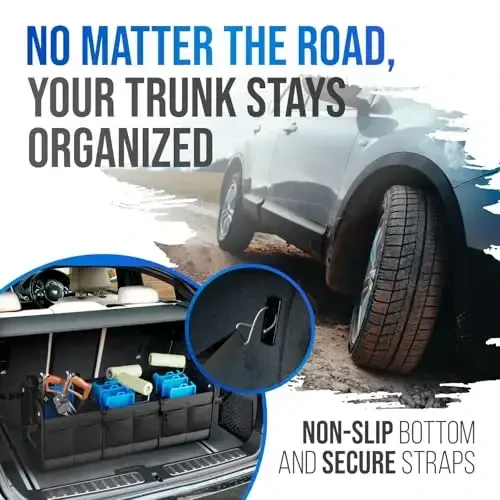 Car Trunk Organizer – Large Collapsible Storage Box with Adjustable Compartments – Heavy-Duty Cargo Organizer for SUV, Truck & Car – Non-Slip Waterproof Trunk Storage Bin for Groceries & Tools - XL - STARLING'S (1)