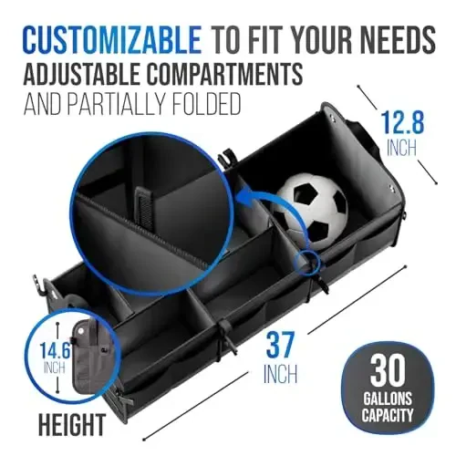 Car Trunk Organizer – Large Collapsible Storage Box with Adjustable Compartments – Heavy-Duty Cargo Organizer for SUV, Truck & Car – Non-Slip Waterproof Trunk Storage Bin for Groceries & Tools - XL - 5