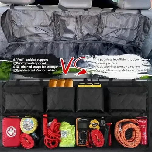 Car Trunk Hanging Organizer 3D Textured Ripple Design, Cotton-Padded Farewell to Collapse, Reinforced Stitching, Extra-Wide Pocket, Backseat Grocery Storage Bag with 8 Pockets for SUV,Truck,Van - 2