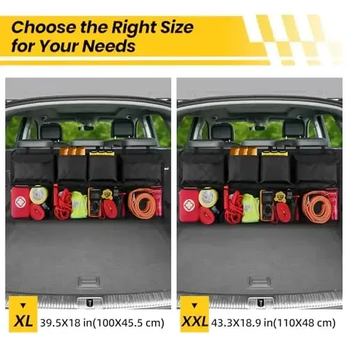 Car Trunk Hanging Organizer 3D Textured (Extra-Long), Cotton-Padded Farewell to Collapse, Reinforced Stitching, Extra-Wide Pocket, Backseat Grocery Storage Bag with 8 Pockets for SUV,Truck,Van - 3