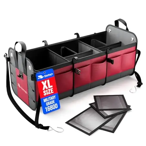 Car Trunk Organizer – Large Collapsible Storage Box with Adjustable Compartments – Heavy-Duty Cargo Organizer for SUV, Truck & Car – Non-Slip Waterproof Trunk Storage Bin for Groceries & Tools - XL 
