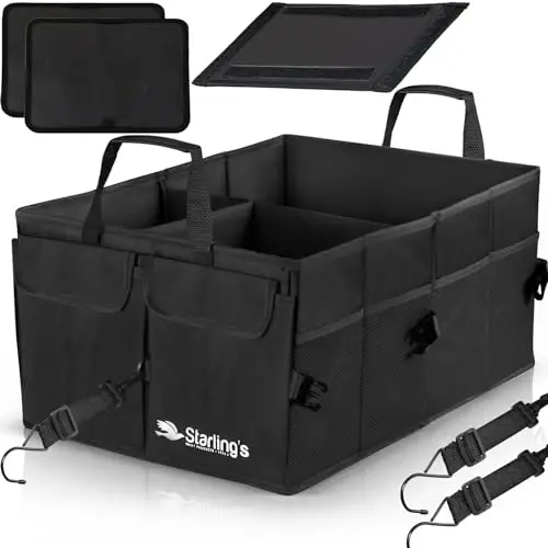 Car Trunk Organizer – Large Collapsible Storage Box with Adjustable Compartments – Heavy-Duty Cargo Organizer for SUV, Truck & Car – Non-Slip Waterproof Trunk Storage Bin for Groceries & Tools - 1