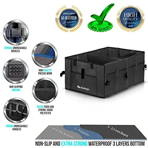 Car Trunk Organizer – Large Collapsible Storage Box with Adjustable Compartments – Heavy-Duty Cargo Organizer for SUV, Truck & Car – Non-Slip Waterproof Trunk Storage Bin for Groceries & Tools - 2