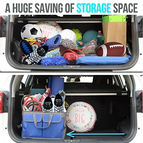 Car Trunk Organizer – Large Collapsible Storage Box with Adjustable Compartments – Heavy-Duty Cargo Organizer for SUV, Truck & Car – Non-Slip Waterproof Trunk Storage Bin for Groceries & Tools - 4