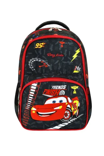 Araba Baskılı 3'lü Set Ilkokul Çantası, Termal Beslenme Çantası Ve Kalem Kutusu Seti-Kırmızı - ROXY (1)