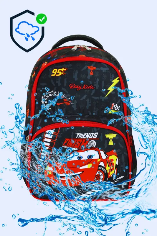 Araba Baskılı 3'lü Set Ilkokul Çantası, Termal Beslenme Çantası Ve Kalem Kutusu Seti-Kırmızı - 3