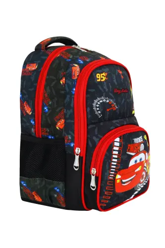Araba Baskılı 3'lü Set Ilkokul Çantası, Termal Beslenme Çantası Ve Kalem Kutusu Seti-Kırmızı - 4