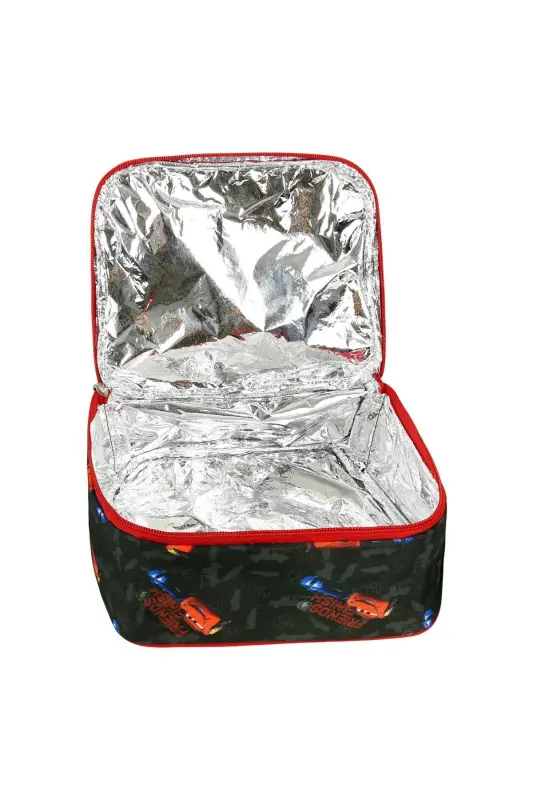 Araba Baskılı 3'lü Set Ilkokul Çantası, Termal Beslenme Çantası Ve Kalem Kutusu Seti-Kırmızı - 7