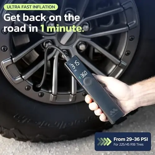 Woowind Premium Tire Inflator Portable Air Compressor, 2X Faster, 150PSI Air Pump For Car Tires, Tire Pump, with 12V DC Cord for Trucks & Off-Road Tires, Auto Shut-Off (Ventus pro + Tire sealant) - WOOWIND (1)