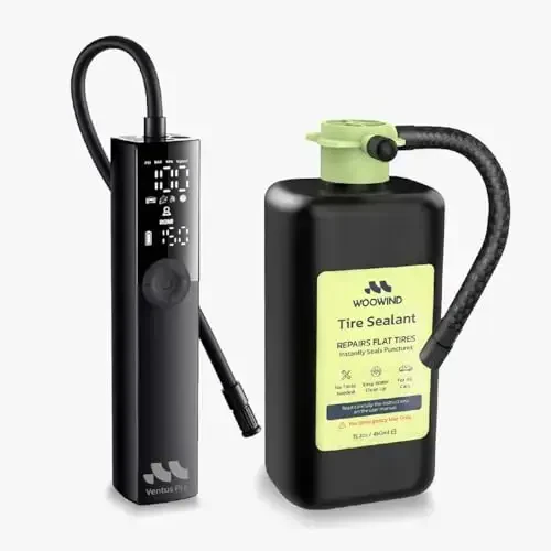 Tire Inflator Portable Air Compressor for Car, Bike, Motorcycle, SUV, Offroad & Truck - Fast Car Pump, 150 PSI, Cordless 12V DC, LED Display Emergency Light Woowind (Ventus pro + Tire sealant) - WOOWIND