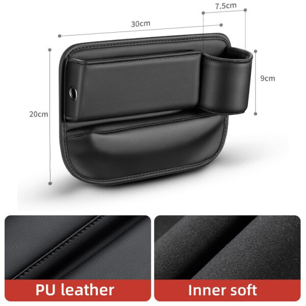 Car Leather Cup Holder Gap Bag, Car Seat Gap Filler Organizer, Car Seat Storage Box with Water Cup Holder, Car Gap Bag for Phones Keys Cards (Passenger's seat, Black) - 6
